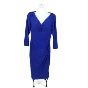 Lauren Ralph Lauren Cobalt Blue 3/4 Sleeve Surplice Ruched Sheath Dress Womens 6